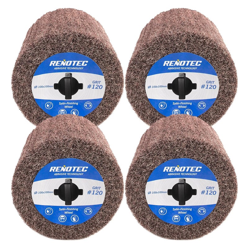 RENOTEC 4" Non-Woven Wheel, Pack of 4, 100x100mm, Medium Grit 120, A/O, for Polishing Burnishing Machine - Image 1